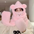 thumbnail image 6 of Cute Fashion Windproof Thickened Cartoon Bear Beanie Hat Scarf Integrated Hat Scarf Ear Protection Cap Hat Scarf Gloves Set KHAKI, 6 of 8