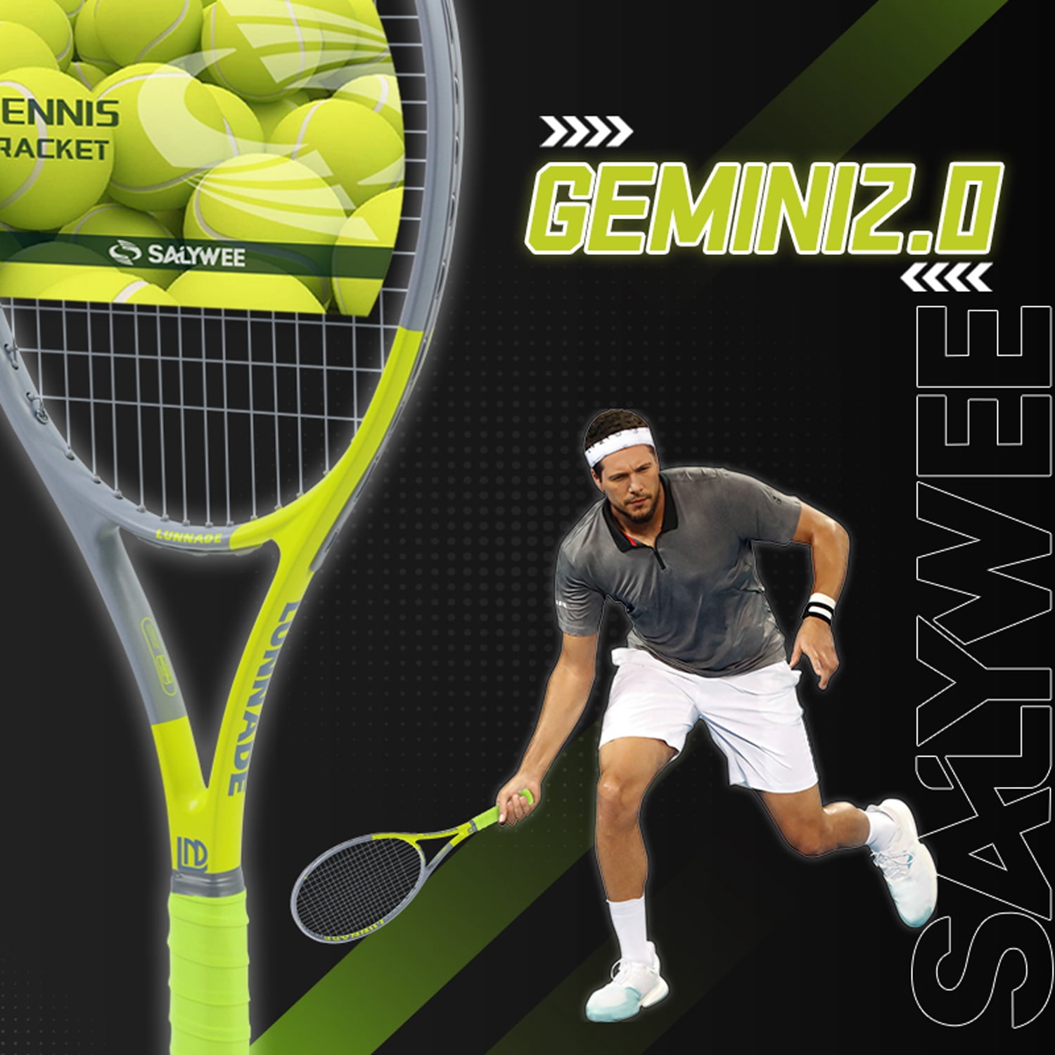 Gemini Pro-Grade Carbon Fiber & Aluminum Tennis Racket - Free bag, 6 Colors (High-Visibility Fluorescent Options), Lightweight Durable Performance for Adults Players, Arm-Friendly Shock Absorption