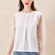thumbnail image 4 of Tops De Malla De Encaje Para Mujer, Camisetas De Verano Ajustadas De Manga Larga Con Cuello Cuadrado Y Lunares Informales, 4 of 7