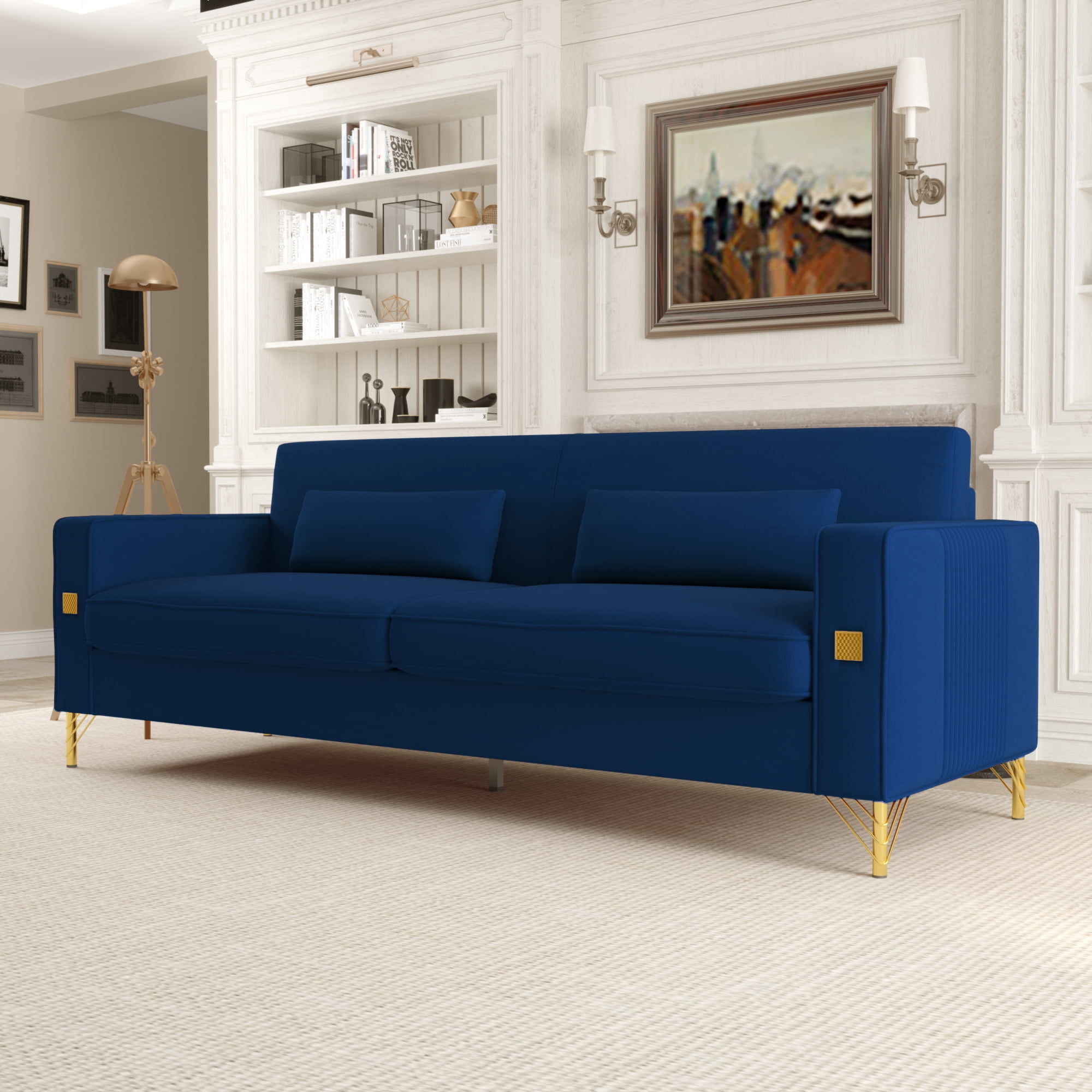 YYAo Convertible Sectional Sofa Couch, Modern Velvet Futon with Reversible Chaise for Living Room, Apartment and Small Space, Blue YYAo Convertible Sectional Sofa Couch, Modern Velvet Futon with Reversible Chaise for Living Room, Apartment and Small Space, Blue
