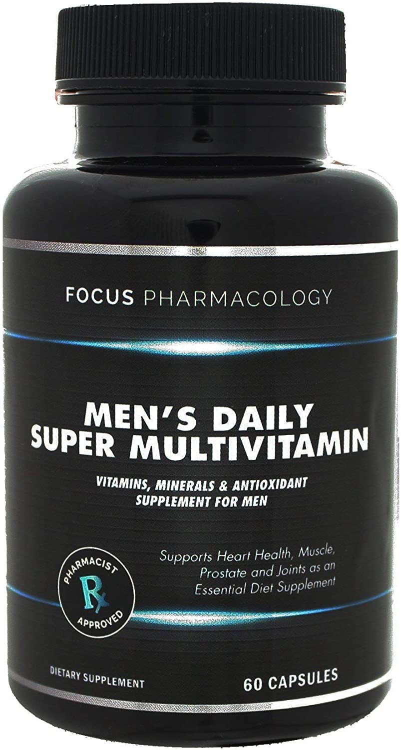 Focus Pharmacology Men's Daily Super Multi-Vitamin for Men - 60 Ct Blend of Vitamins, Minerals, Plus Herbs for Prostate Health and General Energy/Focus