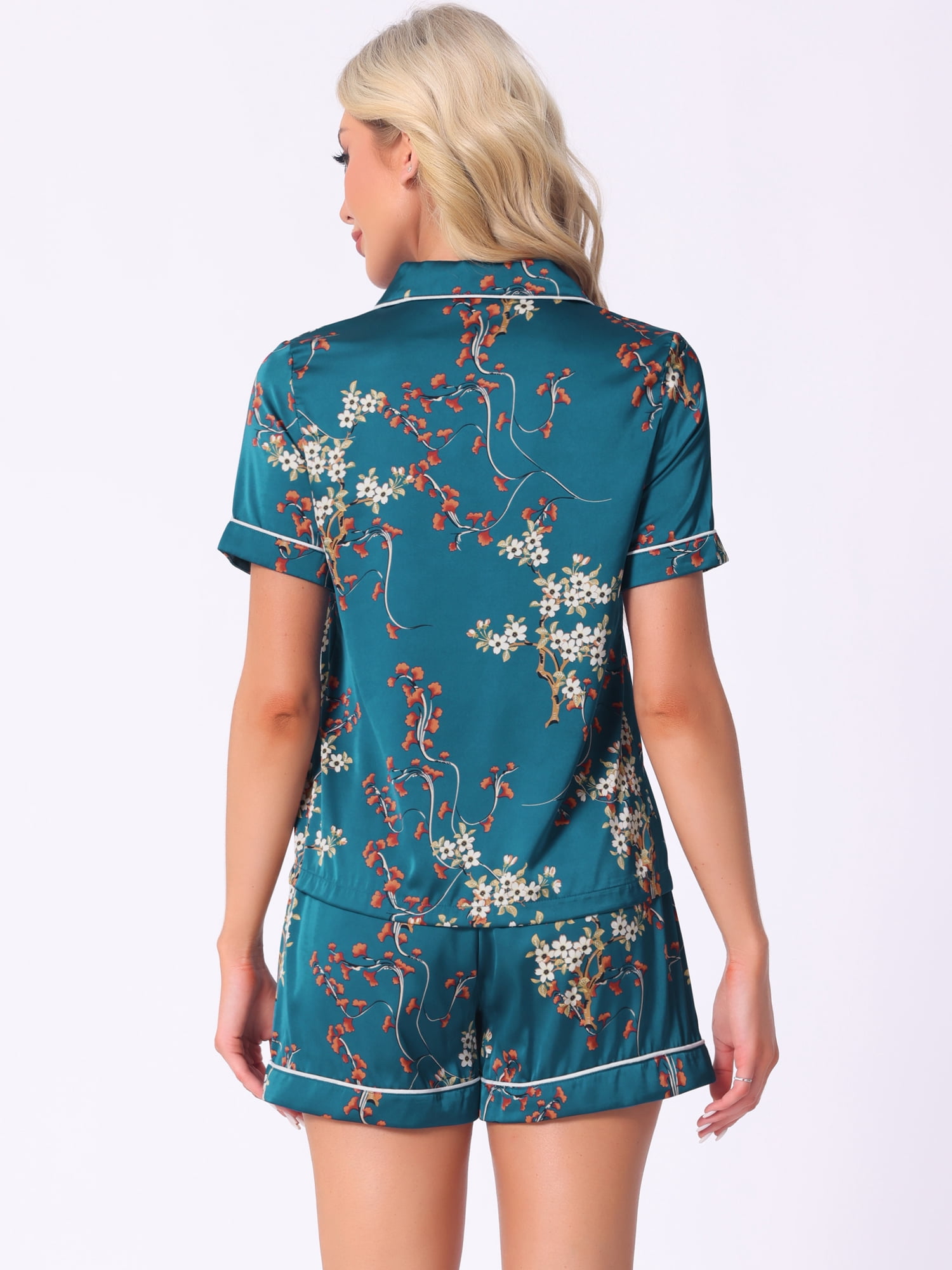 DARING DIVA Women's Hawaiian Shirt with Shorts Pajamas Set M Bright Blue