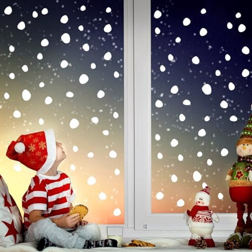 214 pcs Christmas Window Clings Double-Sided White Xmas Snowdrop Irregular Window Stickers Winter Holiday Window Decals, 9 Sheets