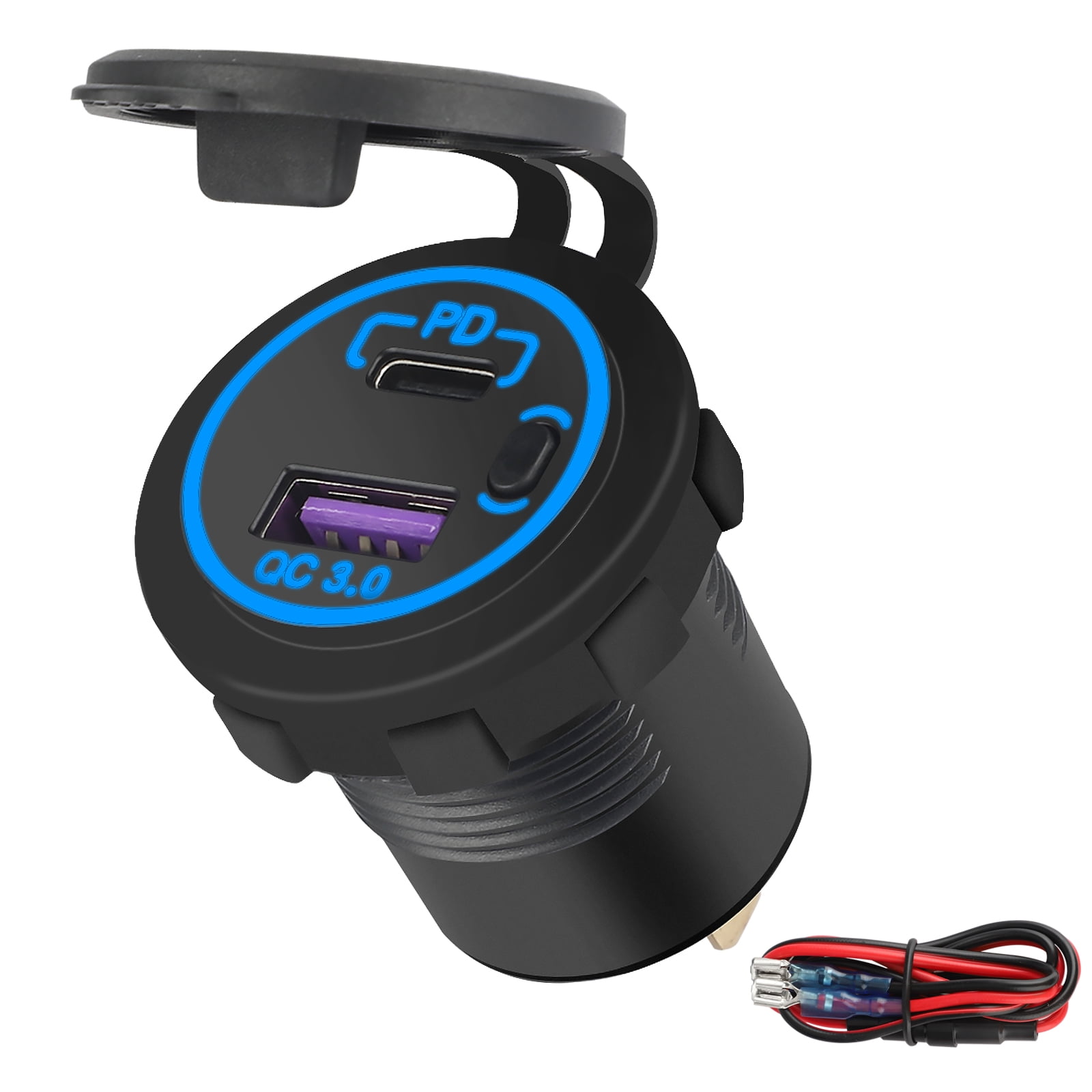 Usb Car Charger Socket Tsv 12v 24v Usb C Fast Car Charger Socket With Switch Dual Qc3 0 Usb Type C Pd Port Adapter Car Outlet Compatible With Marine Boat Golf Cart Rv Motorcycle