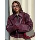 thumbnail image 4 of HH TRAF Otoño Mujer Chic Estilo Europeo Americano Sólido Corto Vuelto Abajo Chaqueta de Cuero de Manga Larga con Cremallera para Mujer, 4 of 5