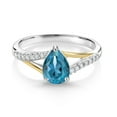 thumbnail image 2 of Gem Stone King 1.53 Ct Pear Shape London Blue Topaz 925 Silver and 10K Yellow Gold E-F Lab Grown Diamond Ring, 2 of 4