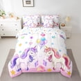 thumbnail image 2 of YST 7 Piece Bed in a Bag Queen Size Comforter Set Kids Unicorn Bedding Set,Girls Rainbow Unicorn Reversible Design Bed Set,Cartoon Unicorn Comforter with Sheet Set,All Season, 2 of 5
