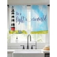 thumbnail image 2 of Summer Oil Painting Theme Sheer Curtains 45 Inch Long 2 Panels, Watercolor Ocean Lighthouse Light Filtering Rod Pocket Semi Sheer Curtains, Sheer Voile Drapes for Living Room Bedroom, 52"x45", 2 of 5