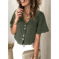 thumbnail image 5 of QWZNDZGR Womens Casual Solid Color Short Sleeve Shirt V Neck Button Down Blouses, 5 of 5