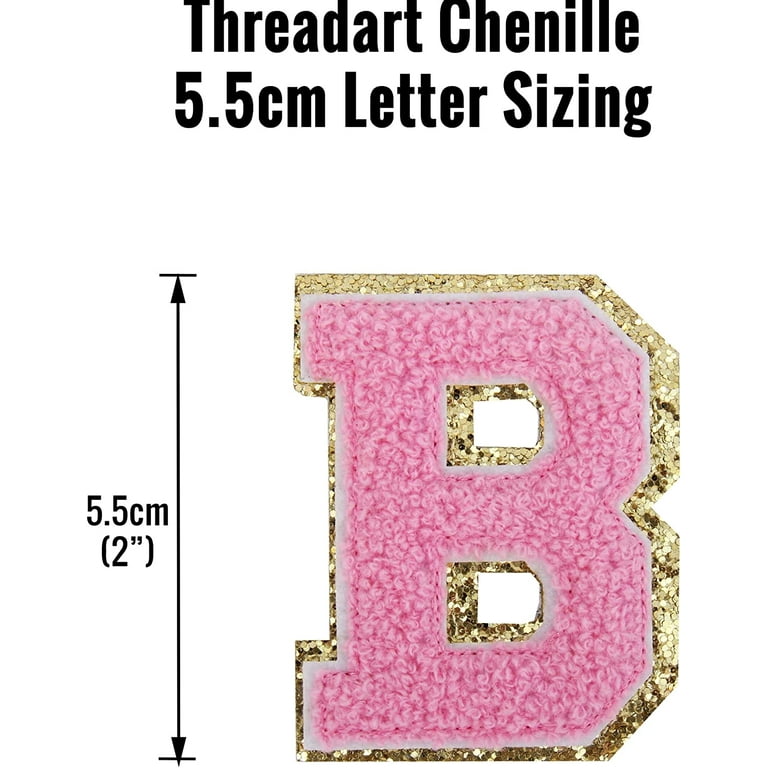 3 Pack Chenille Iron On Glitter Varsity Letter Heart Patches