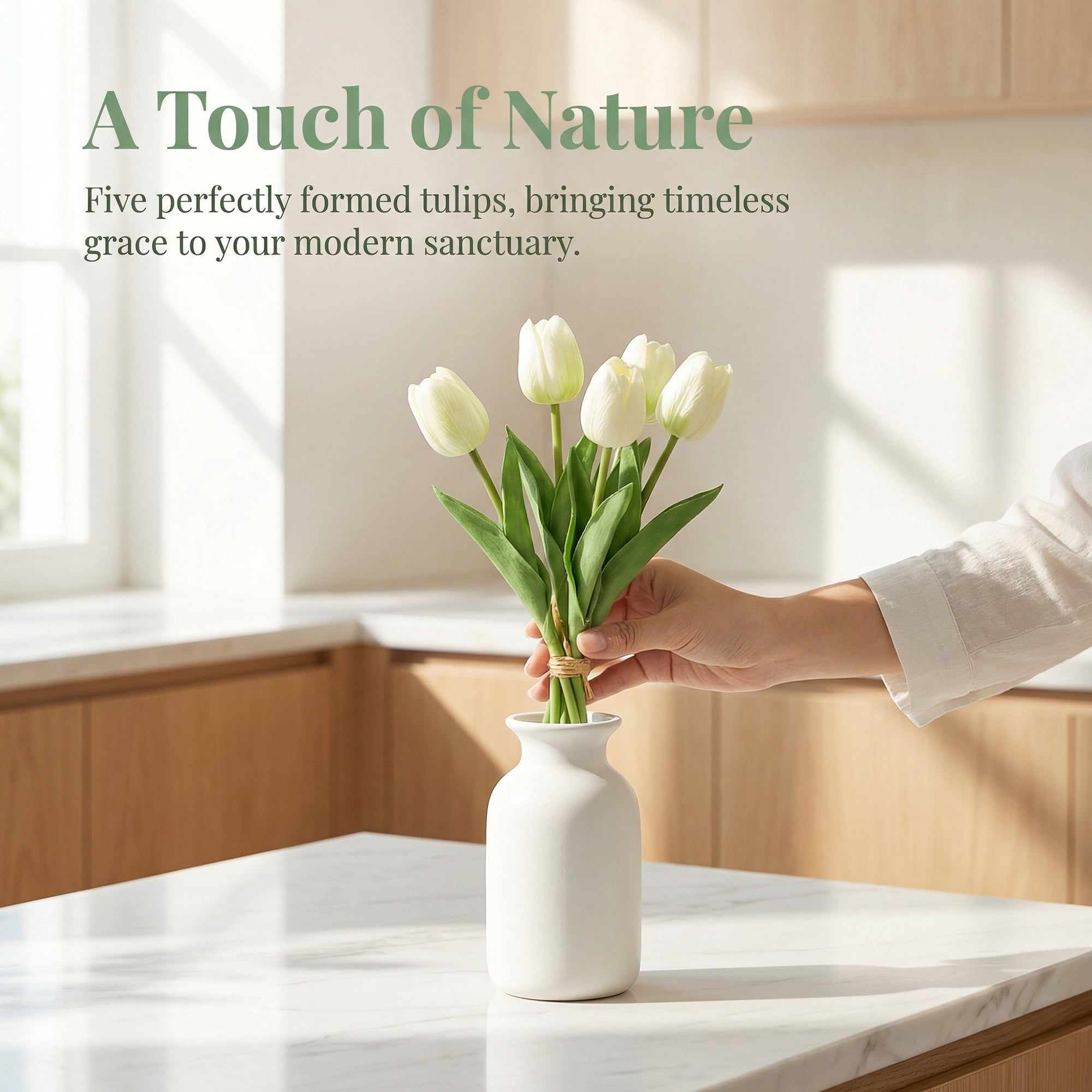 Unique Bargains Artificial Tulips Flowers 5 Pcs Silk Tulips Bouquet White 9.8 in