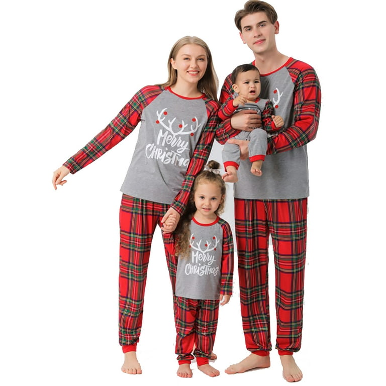 Matching Family Pajamas Sets Christmas PJ's Santa Elk Deer Print Top and  Buffalo Plaid Pants Bottom 2Pcs Sleepwear