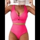 thumbnail image 1 of Conjuntos de Bikini Texturizados para Mujer, Trajes de Baño con Parte Superior y Cintura Alta. Rosa L, 1 of 8