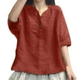 thumbnail image 2 of Wowcloth Fashion Women's autumn V - Neck 3/4 Sleeve Solid Casual Blouse with Buttons, 2 of 6