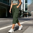 thumbnail image 5 of Horkkom Capri Cargo Pants for Women Button Zip Elastic Waist Pants Outdoor Casual Hiking Pants with Pockets L, 5 of 8