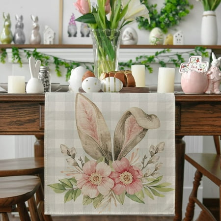 

Tangnade Easter Table Flag Holiday Bunny Egg Little Gnome Printed Linen Tablecloth