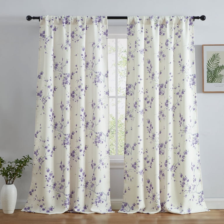 HLC.ME Florence Floral & Birds Pattern Curtains - Set Of 2, Light Blocking, Rod Pocket, Burgundy Red, 52x108 Inches