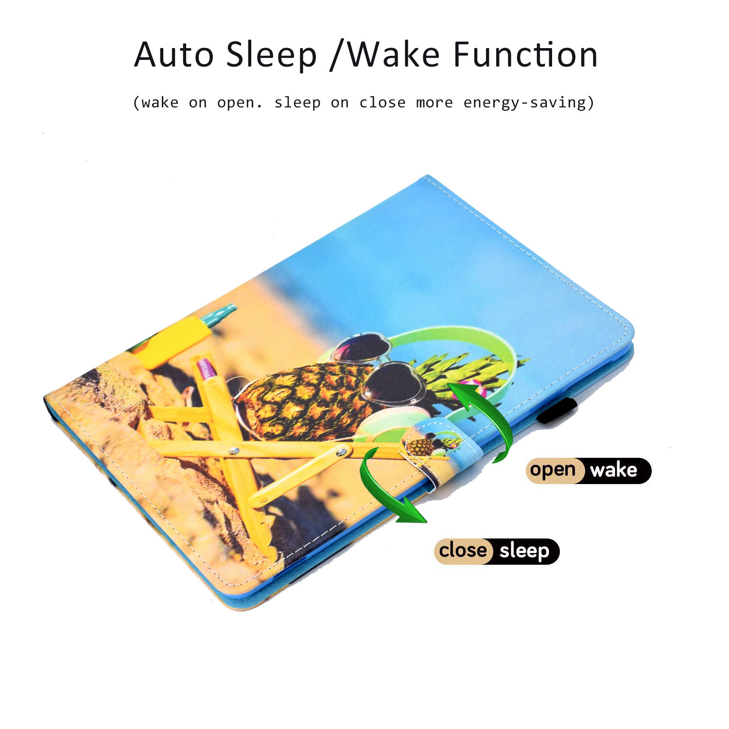 Allytech iPad 7th Generation Case with Pencil Holder, Slim Fit PU Leather Full Protective Folio Stand Smart Cover Auto Sleep Wake Drop Proof Case Cover for Apple iPad 10.2" 7th Gen 2019,Pineapple