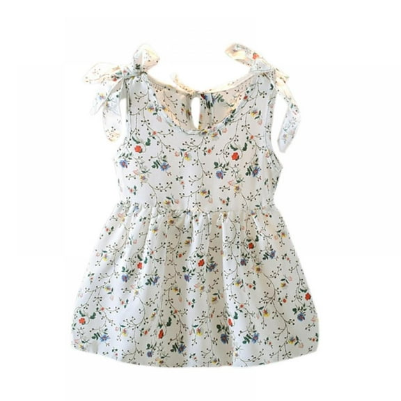 GYRATEDREAM Toddler Baby Girls Summer Floral Dresses Shoulder Straps Bowknot Casual Dress 1-4 Years