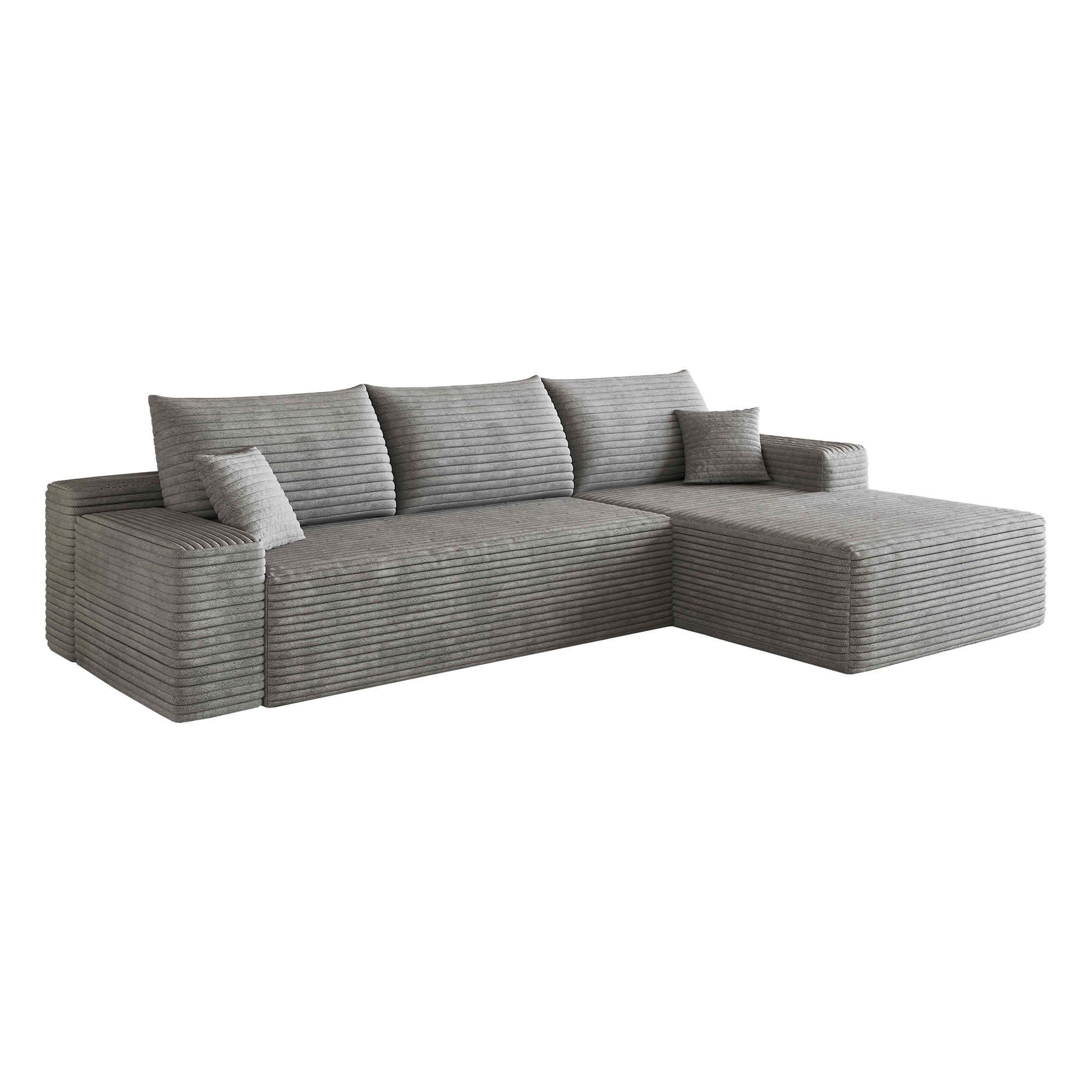 MAYEERTY 107-Inch Gray Plush Corduroy 3-Seat L-Shaped Cloud Modular Sectional Sofa, Deep Seat Couch with Chaise No Assembly Required