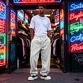 thumbnail image 6 of Nestiefly Men's Baggy Sweatpants Wide Leg Elastic Drawstring Waist Pants Casual Lounge Joggers Athletic Pants with Pockets White M, 6 of 7