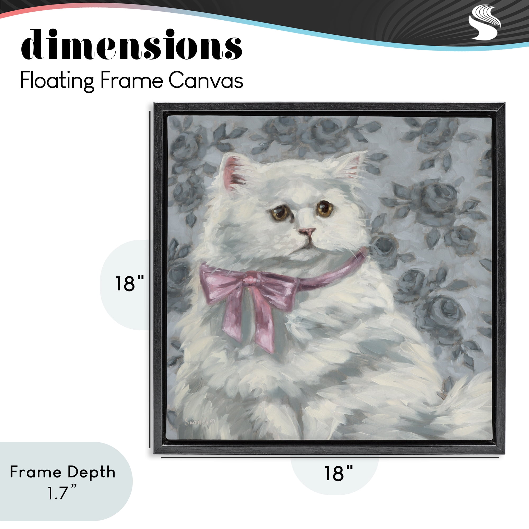 Stupell Industries Coquette Kitty Portrait Black Framed Floater Canvas Wall Art, design by Sara G. Designs