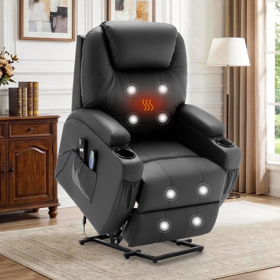 Korser Power Lift Recliner Chair for Elderly with Massage and Heat PU Leather for Living Room,Black