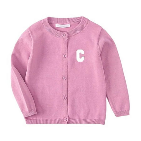 LYHaoo Lightweight Sweaters Baby Kids Girls Cardigan Long Sleeve Kid Button Sweater Girl Crew Neck Cardigans Sweater 6-7 Years(Pink)