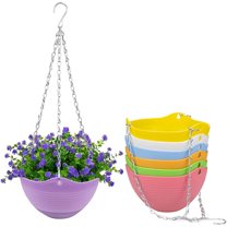 7 Pack Hanging Planters for Indoor/Outdoor Hanging Flower Pots Plants Holder Hanger Weave Pattern Design with Chain for Home Decor - 7 Colors