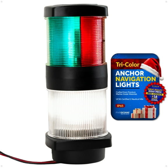 Five Oceans LED Tri-Color All-Around Anchor Boat Navigation Light, High Performance Polycarbonate Housing, 12V DC, Meets USCG 2 NM Rules, Mast Mount for Sailboat - FO4625