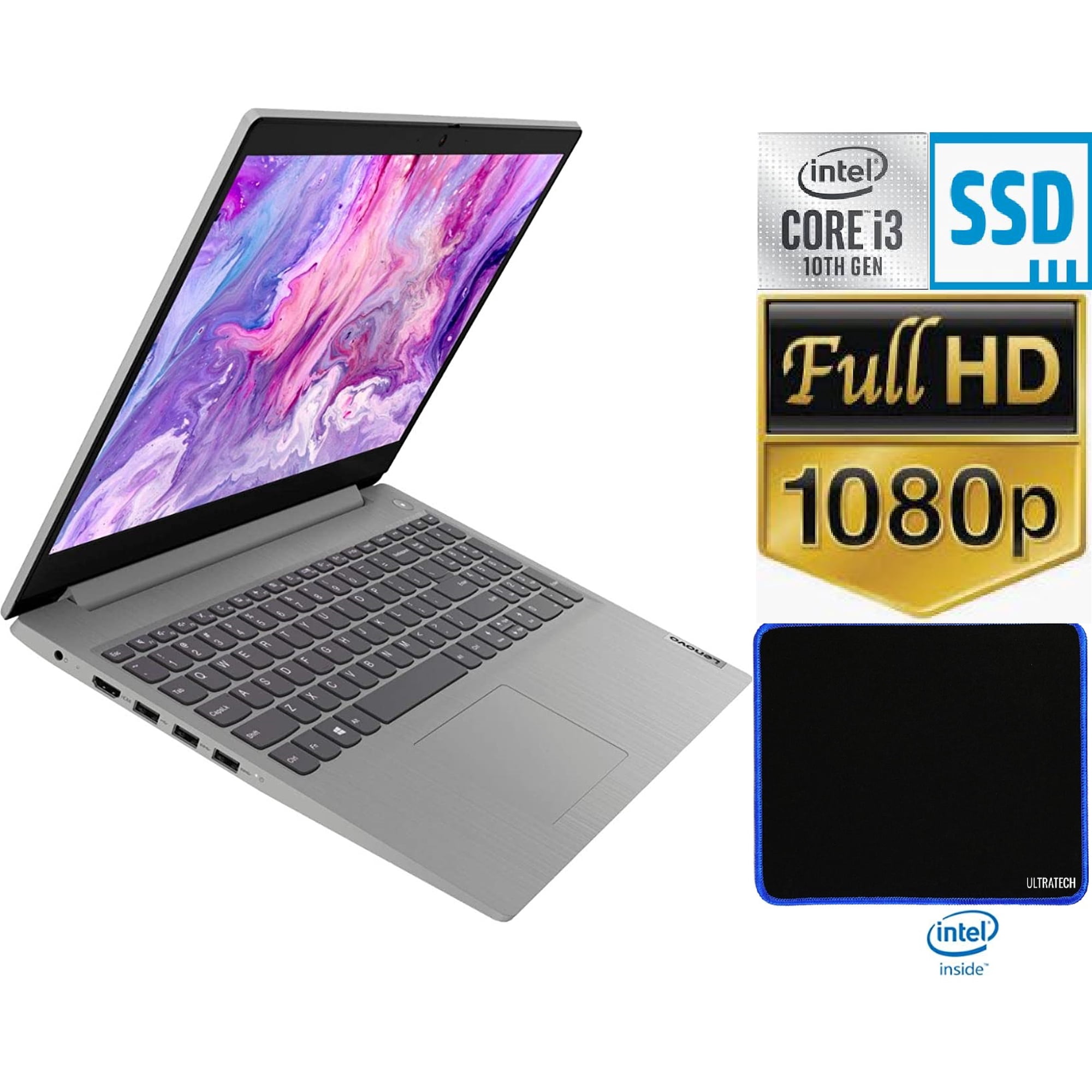 Newest Lenovo IdeaPad 3 15.6" 1080P FHD Laptop, Intel Dual-Core i3-1005G1 Up to 3.4GHz (Beats i5-7200u), 8GB DDR4 RAM, 256GB PCI-e SSD, Webcam, WiFi 5, HDMI, Win10 with UltraTech MousePad Bundled