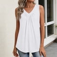 thumbnail image 6 of Tank Top for Women Loose Fit Sleeveless Shirts V Neck Summer Clothes Ruched Women's Tees and Tanks Curved Hem #02White XL, 6 of 7