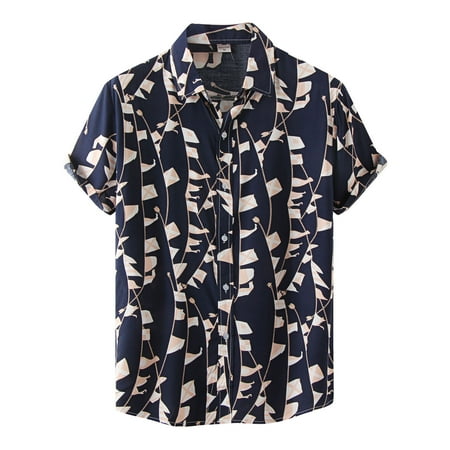 

WANYNG Men Summer Printed Turndown Collar Casual Single Short Sleeve Shirts Scrub Top Long Sleeve