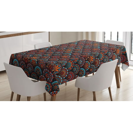 Dining Room Floral Arrangements Moroccan Tablecloth, Circles Pattern Mandala Inspired Floral Arrangements Geometric Rectangles, Rectangular Table Cover for Dining Room Kitchen, 60 X 84 Inches, Aqua Orange Ruby, by Ambesonne ()