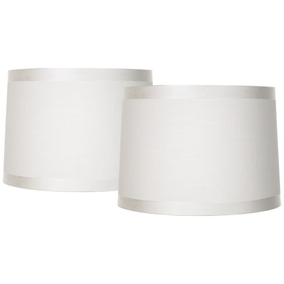 Springcrest Set of 2 White Fabric Medium Drum Lamp Shades 13" Top x 14" Bottom x 10" High (Spider) Replacement with Harp and Finial