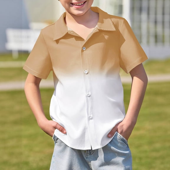 SOFTCCLO Boys Shirts Short Sleeve Lapel Collar Button Down Tops Gradient Color Summer Stylish Casual Kids Shirts Size 11-12Y