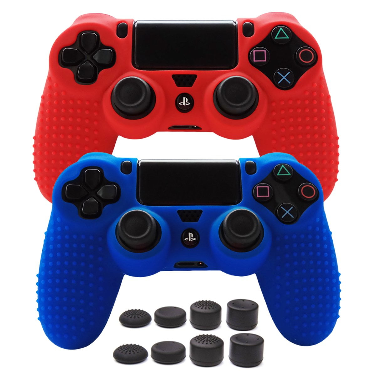 Ps4 Controller Grips Studded Anti Slip Silicone Cover Skin Set Compatible For Ps4 Slim Pro Controller Skin X 2 Fps Pro Thumb Grips X 8 Red Blue Walmart Com Walmart Com