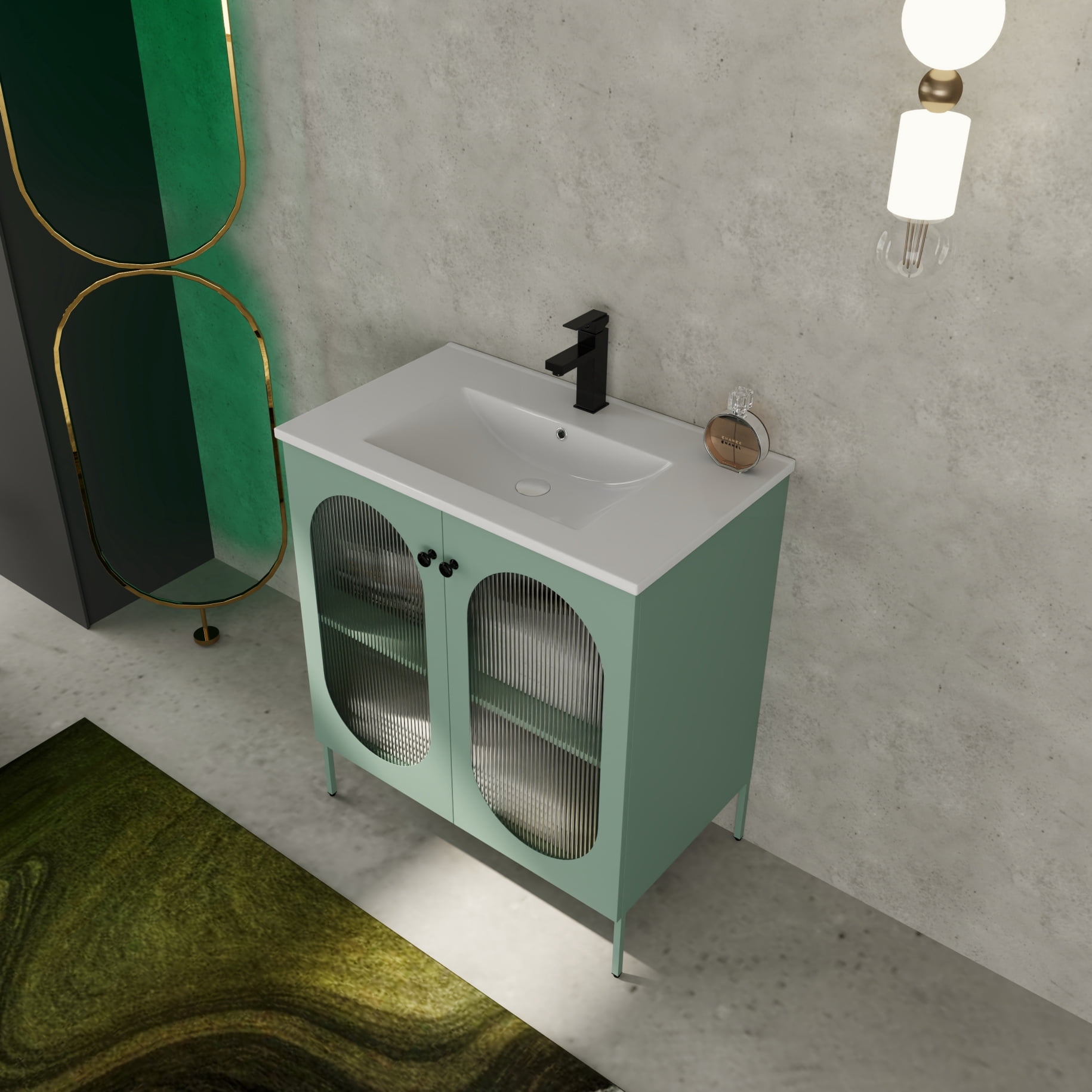 30-Inch Freestanding Bathroom Vanity with Ceramic Sink - Modern Design, Adjustable Storage Shelves, Removable Sink Top & Water-Resistant Cabinets for Small Bathrooms & Powder Rooms