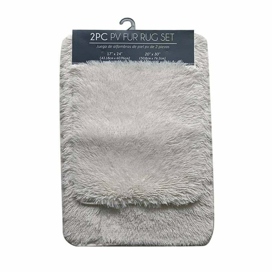 2 Pc Bath Mat Set, PV Fur Rug Soft Furry Shag Plush Bathroom Floor
