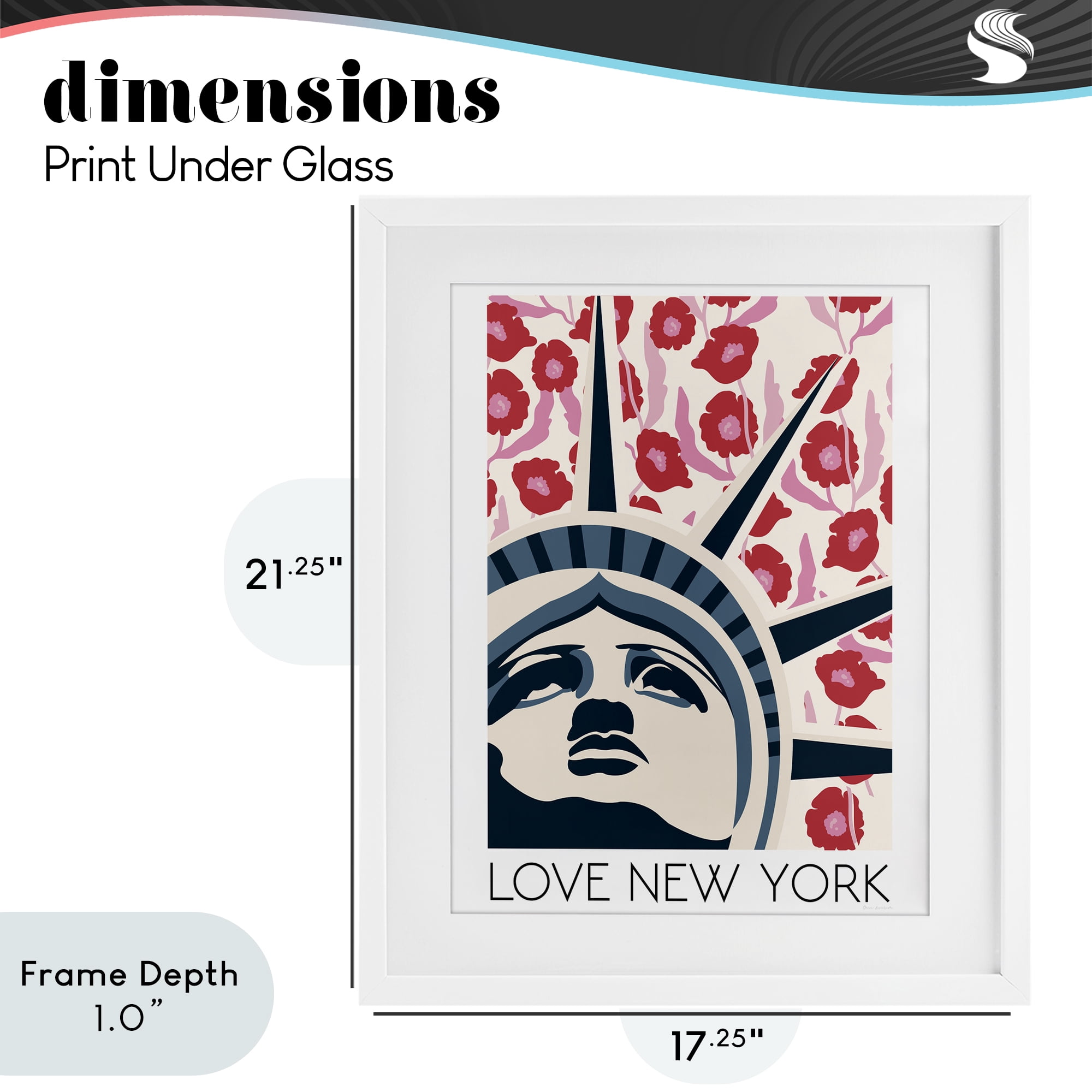 Stupell Industries Groovy Florals Love New York White Framed Print Under Glass, design by Omar Escalante