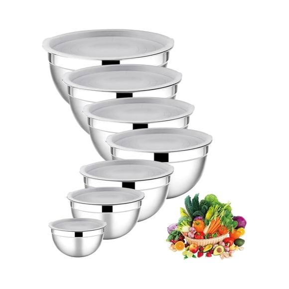Juego de 7 Cuencos de Mezcla, Bowls de Cocina de Acero Inoxidable con Tapas Herm&eacute;ticas, Ideal para Hornear, Mezclar, Ensalada, Servir y Preparar, Tama&ntilde;o de 4.5, 3.6, 2.7, 2.1, 1.
