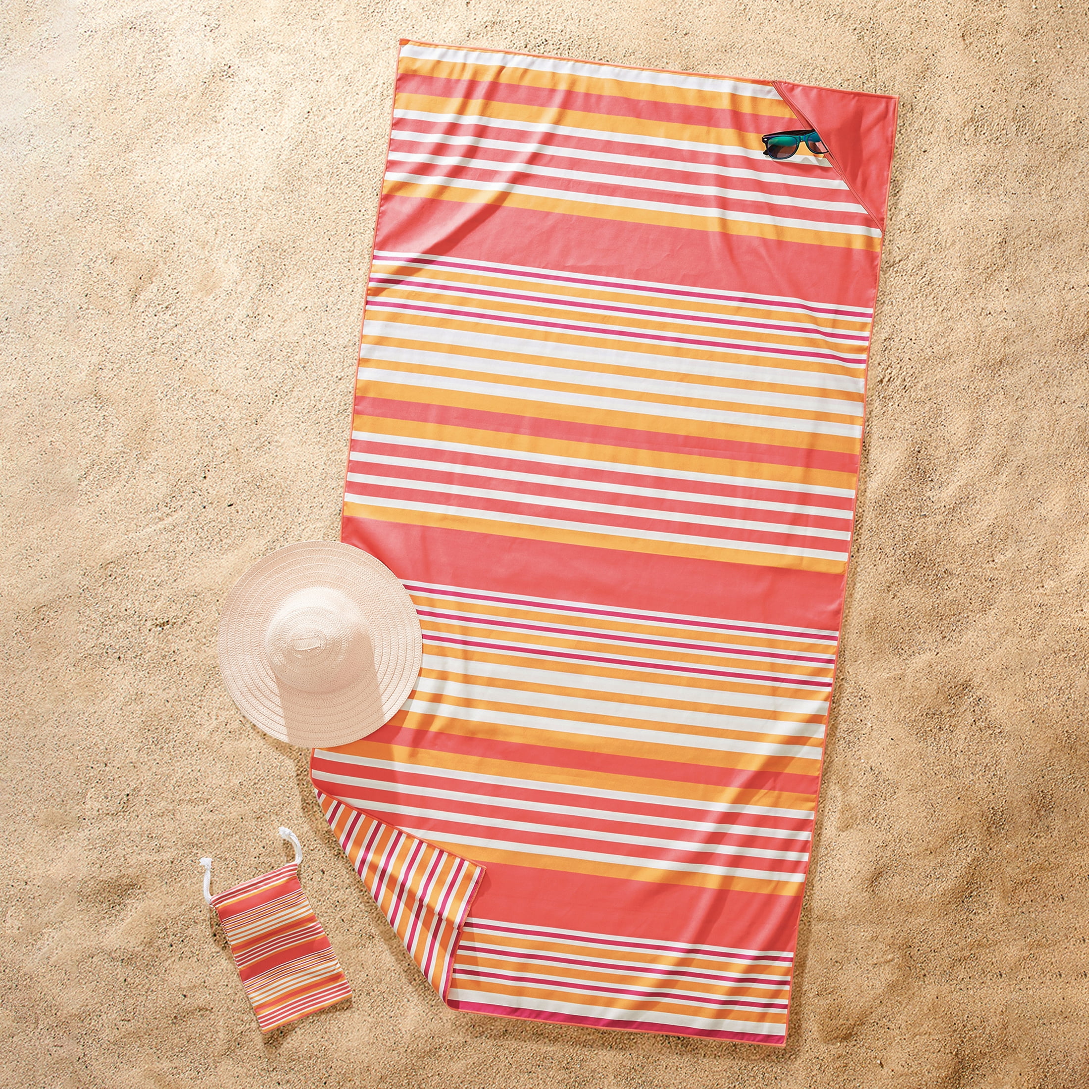 Better Homes & Gardens Coral Stripe Quick Dry Travel Beach Towel, 38