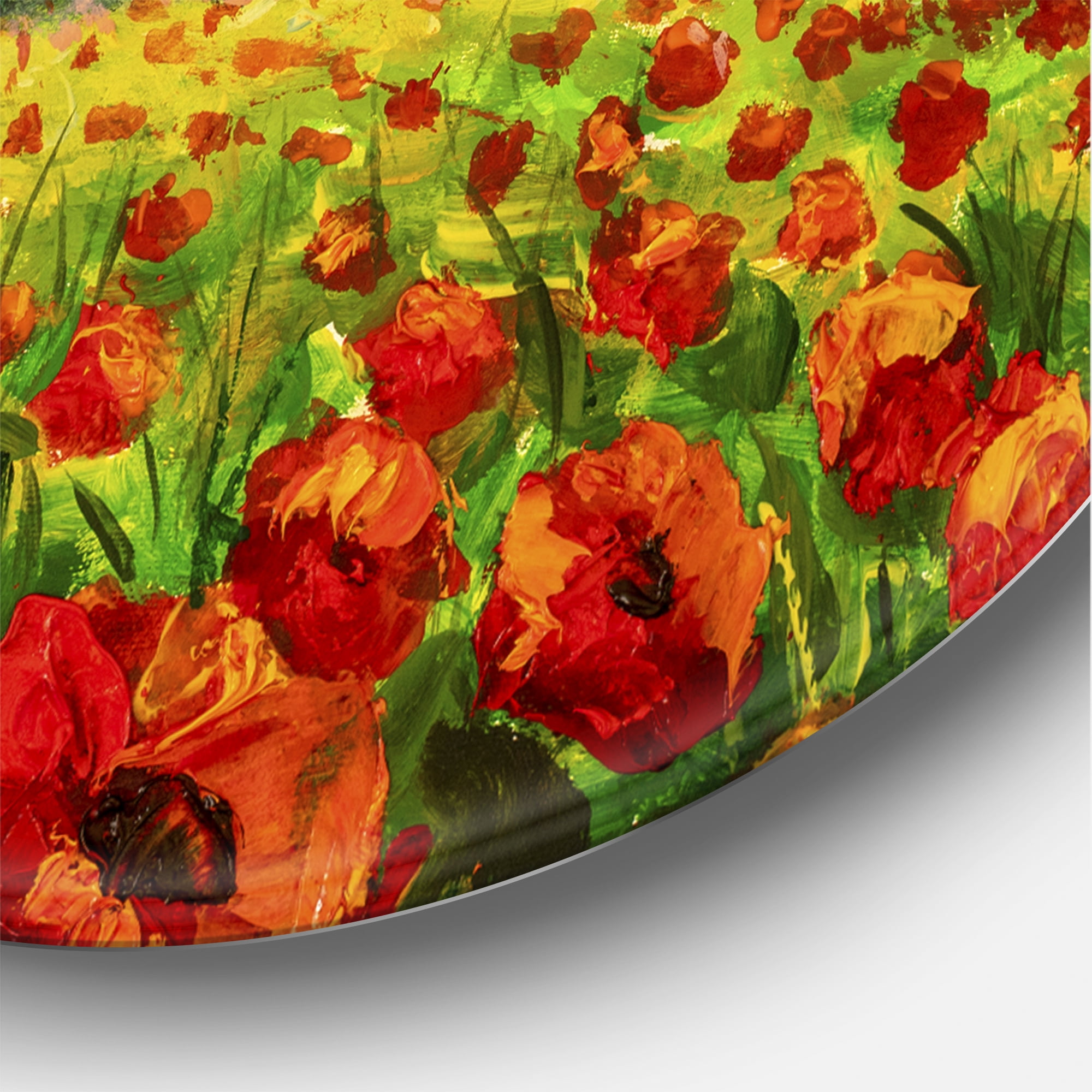 Designart 'Beautiful Landscape With Poppies Flowers By Riverside' Traditional Circle Metal Wall Art 29x29 - Disc of 29