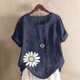 thumbnail image 2 of Vestidos Casuales Para Mujer, Blusas De Mujer De Moda Blusa informal de lino con botones y manga corta estampada para mujer, 2 of 4