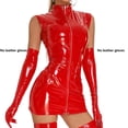thumbnail image 3 of Women Sexy Tank Leather Dress, Gloves Not Included, Wetlook PVC Leather, Plus Size Shiny Latex Hip Skirt, 3 of 9