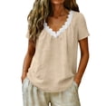 thumbnail image 3 of Craaazy Women's Comfy Breathable Cotton Short Sleeve Top with Lace V-Neck Detail for Everyday Wear and Office Casual Outfits, 3 of 6