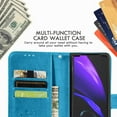 thumbnail image 5 of Wallet Cover for Galaxy Z Fold 4, Clover Embossed Magnetic Closure Premium PU Leather [Folio Flip][Kickstand][Card Slots][Wrist Strap][Kickstand]Phone Cover for Samsung Galaxy Z Fold4 5G, Blue, 5 of 10