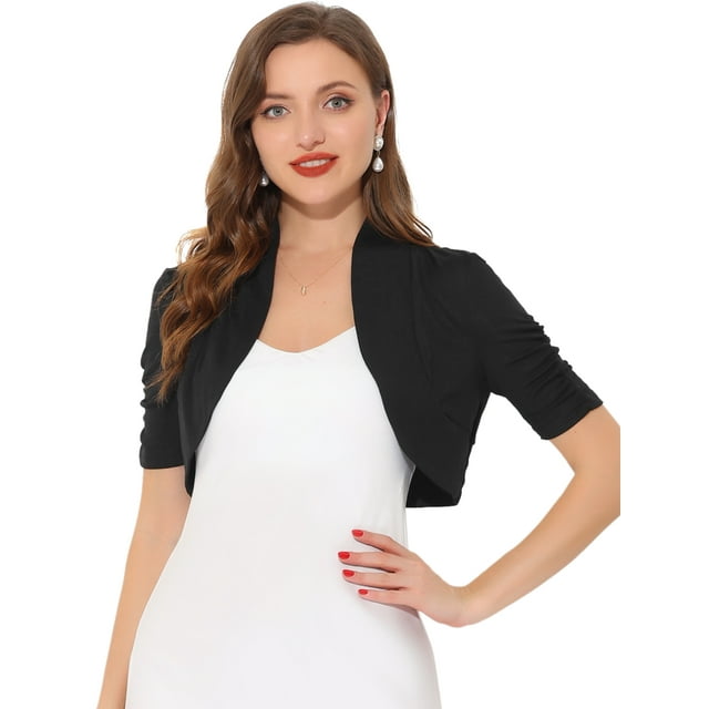 Cárdigan Allegra K bolero de manga corta Negro L para mujer
