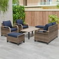thumbnail image 6 of EAGLE PEAK 6 Piece Wicker Outdoor Patio Furniture Set, Patio Set with 2 Patio Chairs, 2 Seat Loveseat Sofa, 2 Ottomans, and Coffee Table, Brown/Blue, 6 of 8