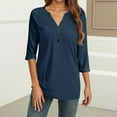 thumbnail image 4 of Hearthz Henley Shirts for Women 3/4 Sleeve Solid color Womens Tops Dressy Casual Fall V-Neck Button Womens Summer Blouses, 4 of 4